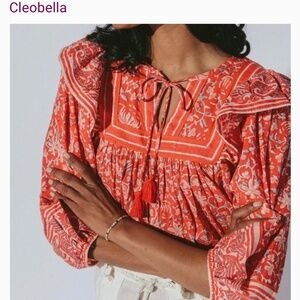 Cleobella 100% organic cotton bohemian peasant long sleeve Mylah blouse size M